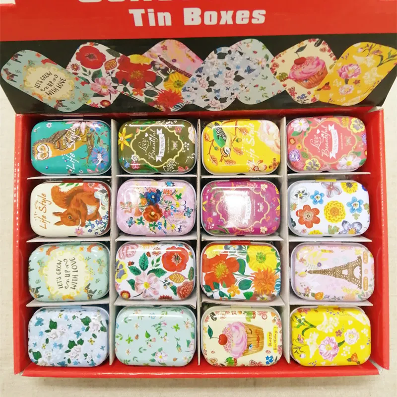 

New!32pc/box Mixed Europe Flower Printing Mini Pill Case Collectables mini Box Diy storage box Iron lipstick case small tin box