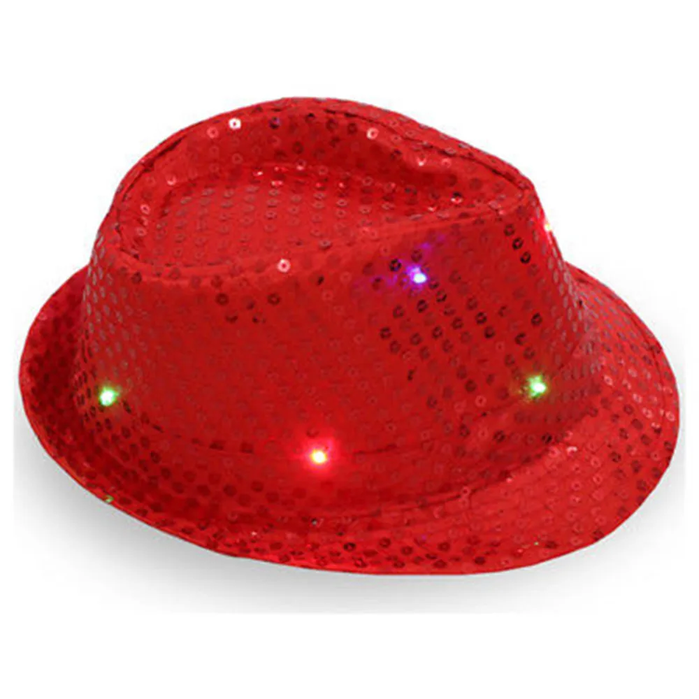 Новая мода унисекс мигающий свет Led Fedoras Trilby Sequin унисекс нарядное платье танцевальная вечеринка шляпа сценическое представление