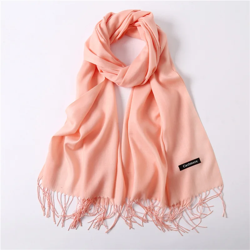 Большие мягкие шелковистые пашмины шаль, большие шарфы осень Для женщин модный кашемировый шарф хиджаб, серый толстый зимний Для женщин шарф Элитный бренд - Цвет: Orange pink