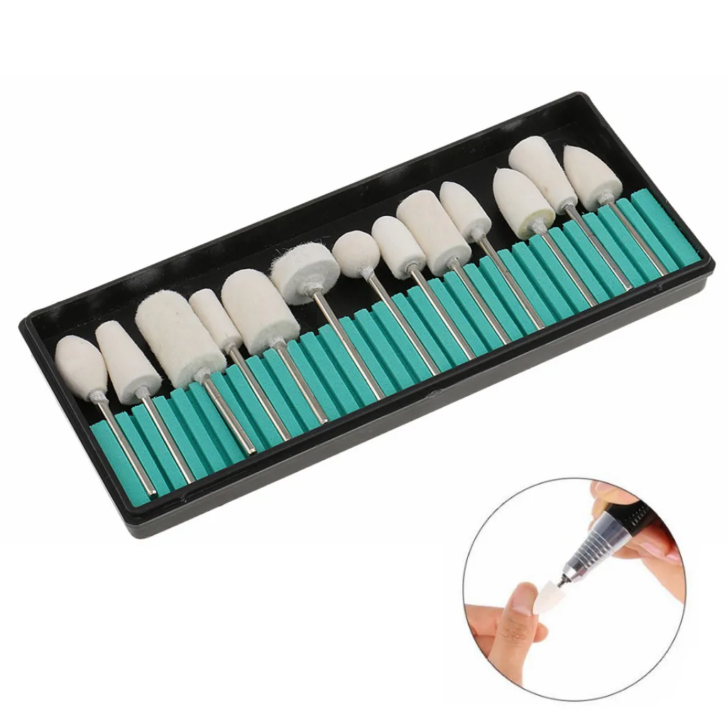 Professional 13 Styles Wool Nail Drill Bits Set DIY Nail Art Manicure Pedicure Grinding Head Tool for Nail Polish Machine