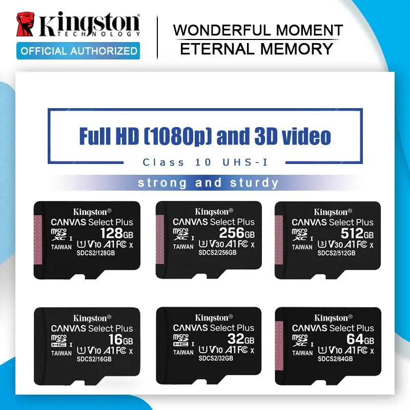 Kingston – carte Micro SD, 16 go/32 go/64 go/128 go/256 go/512 go, classe 10, TF, mémoire Flash, pour téléphone