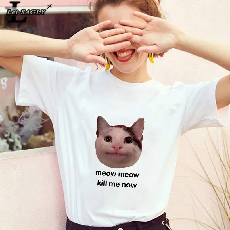 Lei SAGLY meow kill me now Женская Футболка Harajuku с коротким рукавом kawaii Casaul размера
