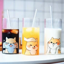 Креативная каваи Сиба ину термостойкая стеклянная чашка с соломинкой милый мультфильм офисная кофейная кружка стакан индивидуальная молочная кофейная чашка