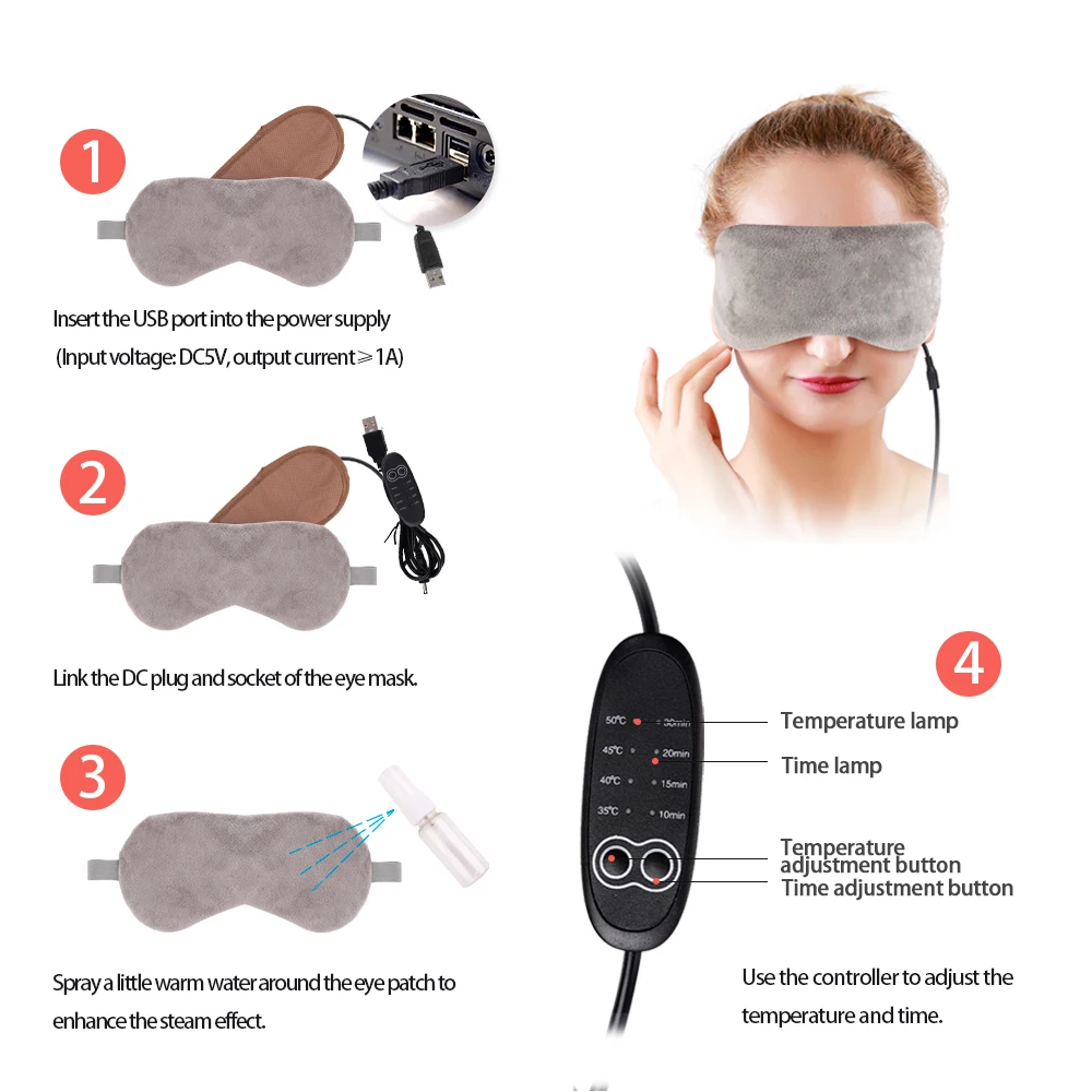USB Eye Mask Heated Gel Eyes Mask Ice Pack Hot Steam Eye Mask Cooling Cloth Backing Eye Therapy Light Blocking Tired Eyes