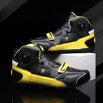 

Motorcycle Ankle Racing Boots Speed Rubber Leather Race Riding Street Moto Boots Motorbike Touring Chopper Protective Gear Shoes