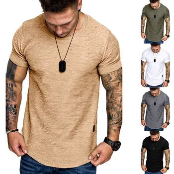 Men's Casual Fashion Solid o Neck t-Shirt Summer Bodybuilding Sports Running t-Shirt Fitness Short-Sleeve Crossfit Exercise Top 5