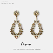 Yhpup новые трендовые брендовые геометрические полые висячие серьги со стразами и кристаллами для женщин, вечерние ювелирные изделия на свадьбу, подарок