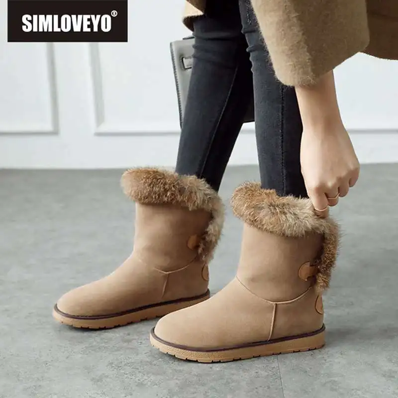 

SIMLOVEYO 2019 snow boots rabbit fur warm winter shoes ladies ankle boots for women footwear botas bottes feminina big size 43