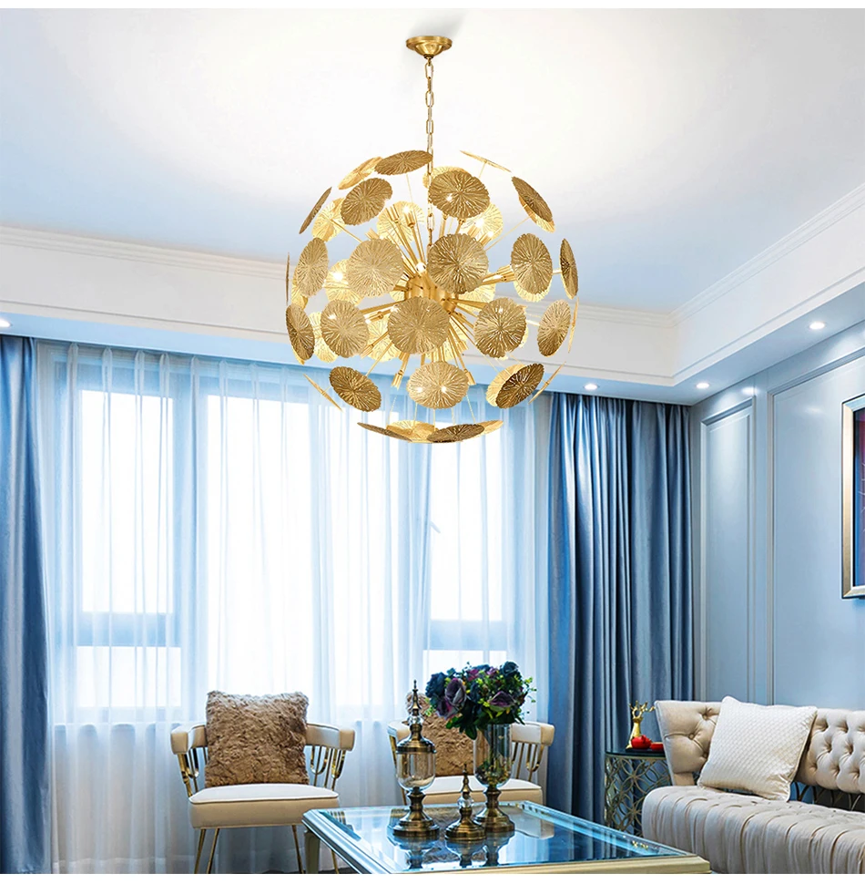 Сферическая люстра с золотыми цветами, современный дизайн, подвесной светильник для гостиной, столовой, праздника, Рождества