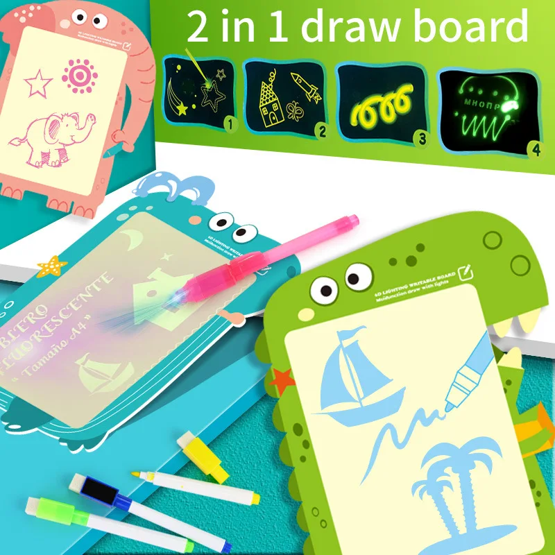 A3 большой размер светодиодный светящаяся доска для рисования с рисунком животных из мультфильмов планшет с светильник-забавная флуоресцентная ручка граффити обучающая игрушка