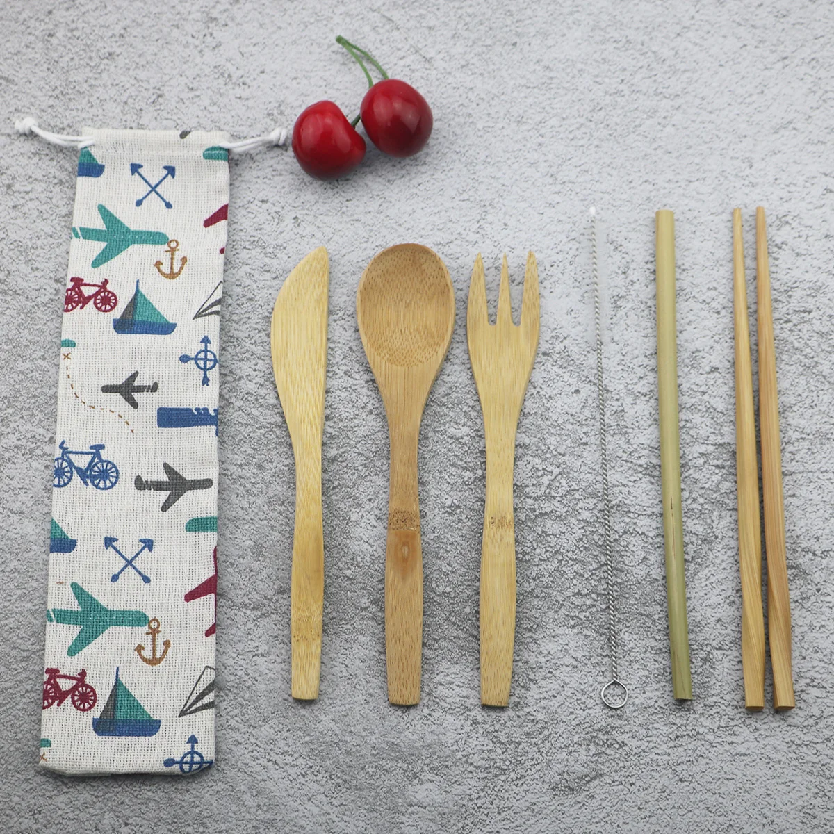 Portable Dinnerware Set Travel Cutlery Camping Tableware Reusable Utensils with Spoon Fork Chopsticks Straw and Pouch |