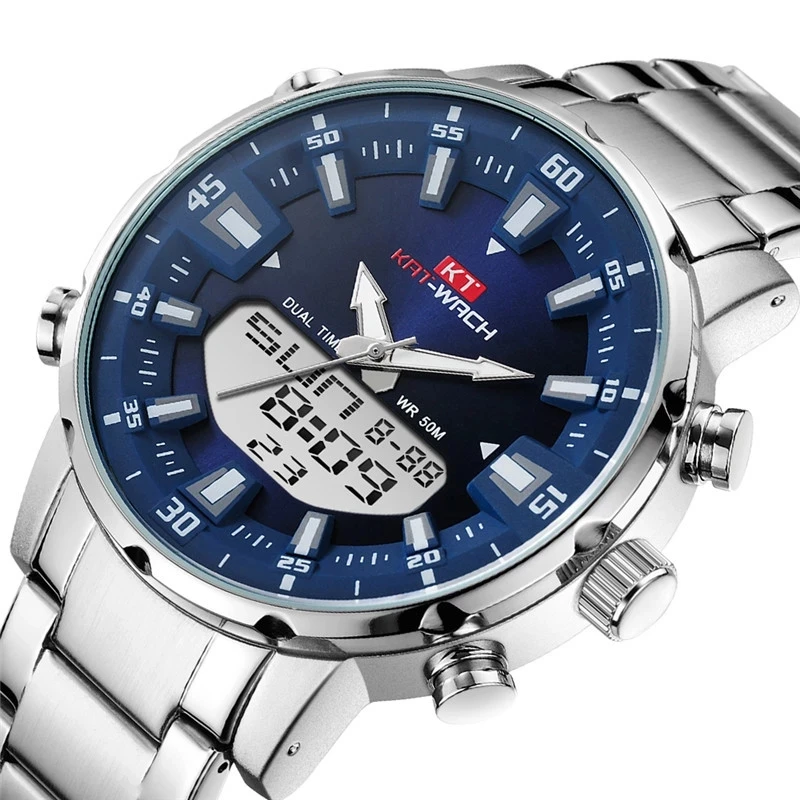 KAT-WACH Top Brand Men Watch Waterproof Sports Digital Watches Men LED Steel Military Quartz Watch For Men Wristwatch Relogio