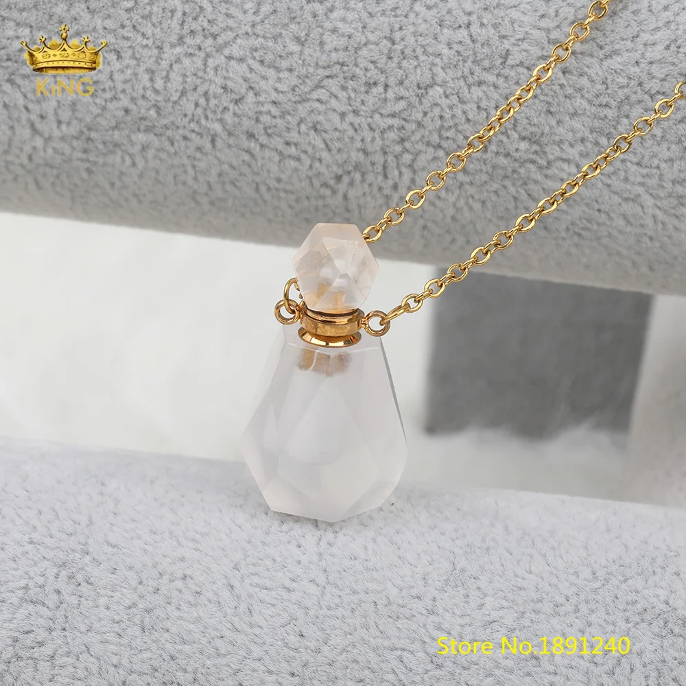 Milk White Quartz Различные камни подвеска в виде бутылочки парфюма ожерелье для ювелирных изделий женский подарок, граненый бисером духи Очаровательная Золотая уепь ожерелье для вечеринки девушка - Окраска металла: Milk White Quartz