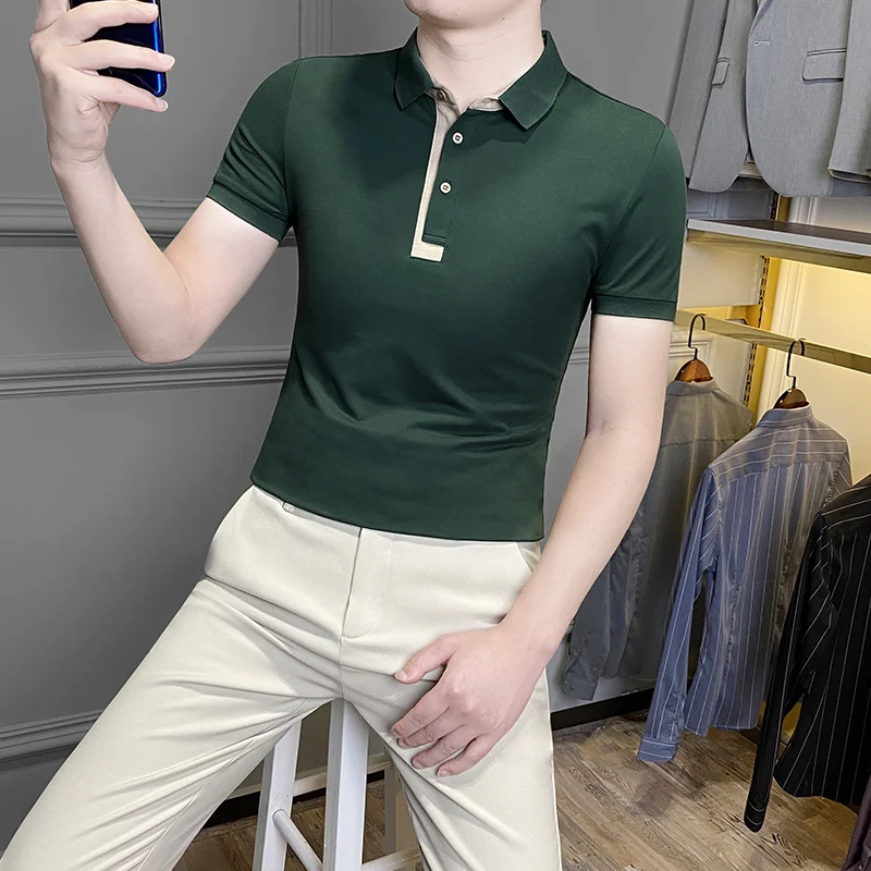 

2022 Men New Summer Ice Silk Short Sleeve Polo Shirt Men's Casual Solid Turn Down Collar Polos Slim Fit Knitted Polo Shirts B136