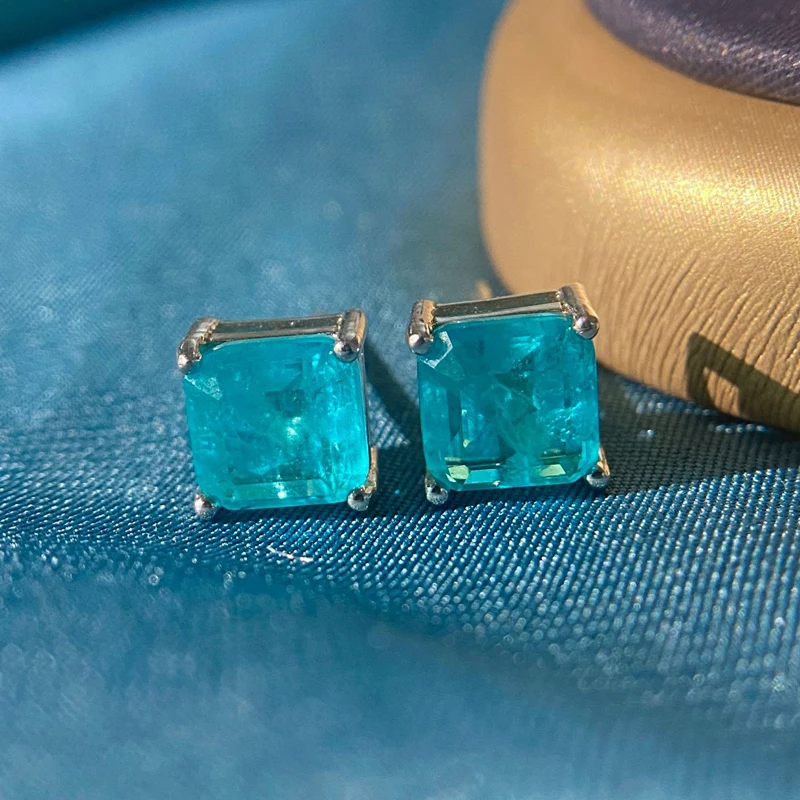 OEVAS Vintage 100% 925 Sterling Silver Paraiba Tourmaline Gemstone Birthstone Ear Studs Earrings Ladies Fine Jewelry Wholesale
