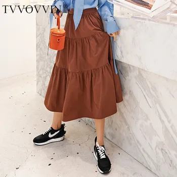 

Korea can ship spring summer fashion vintage Cake Half-body Skirt 2020 new loose causal Split Joint pleate Skirt YH945