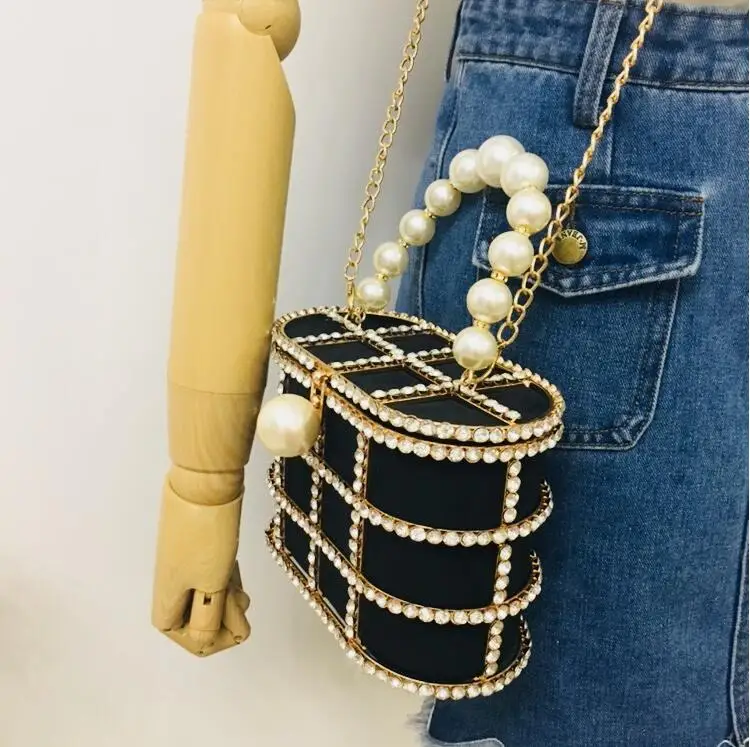 Знаменитая дизайнерская сумочка роскошные бриллианты банкетные вечерние сумки бусины из перламутра с верхней ручкой сумка-тоут открытая корзина клатч сумка на плечо