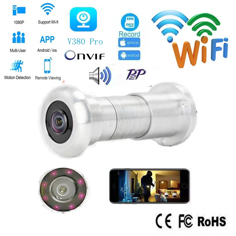Olho da Porta Buraco de Segurança Lente Grande Angular Fisheye Cctv Rede Mini Olho Mágico Câmera Wifi P2p tf Cartão 2mp hd 1.56mm