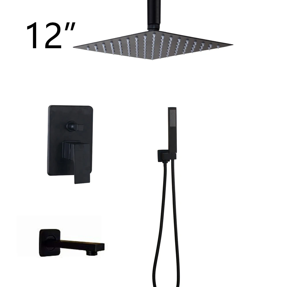 12 inch Shower B Monite 8 16 LED Bathroom Shower Faucet Set Black Paint Brass Mixer Tap W/ Waterfall 2-Functions Rainfall Shower Head Set Faucet - Цвет: 12 inch Shower B