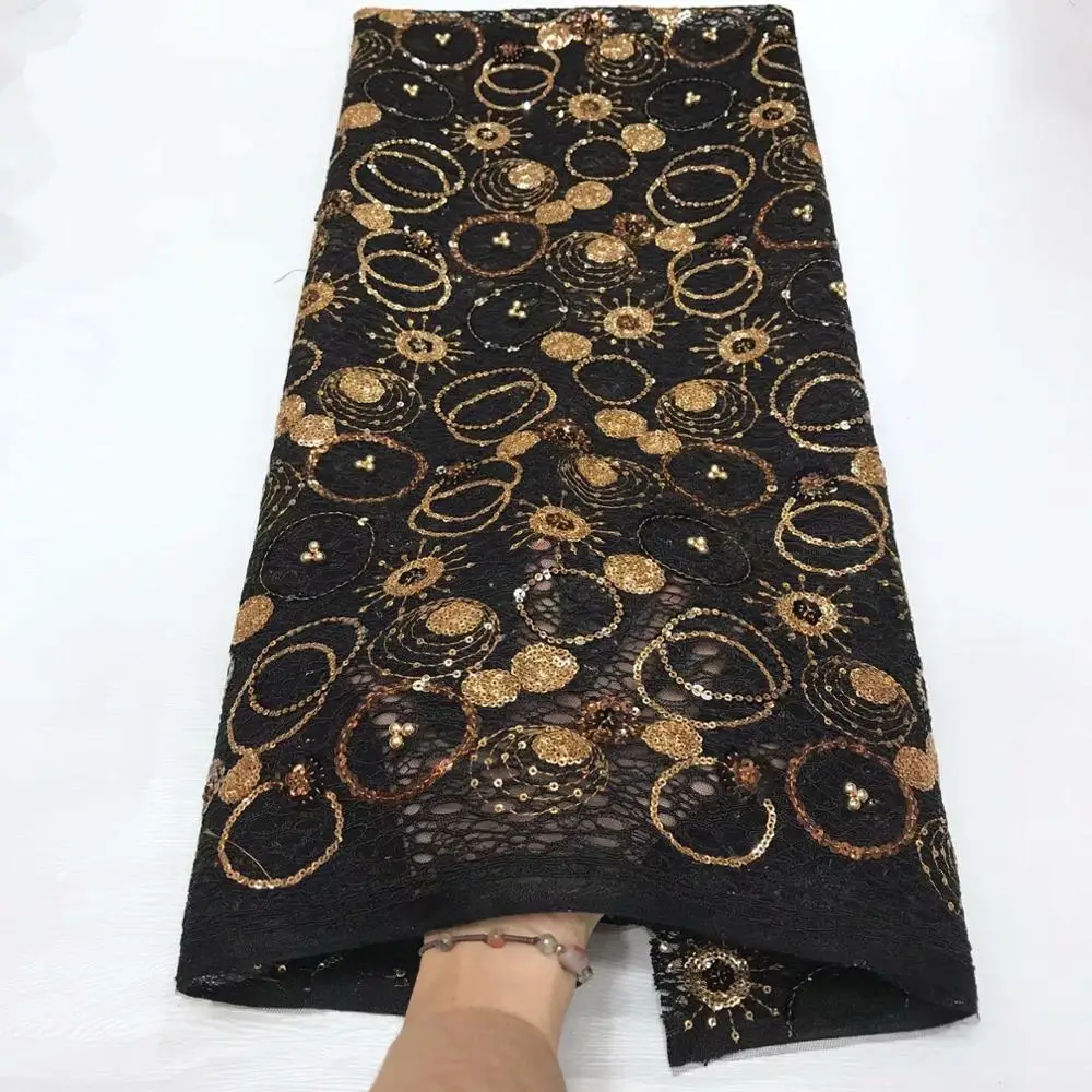 Черная Высококачественная кружевная ткань 2019 Африканское кружево с нигерийский тюль блестками для