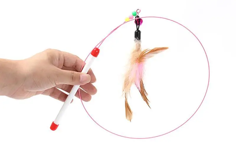 1Pc Cat Interactive Toy Stick Feather Wand With Small Bell Mouse Cage Toys Plastic Artificial Colorful Cat Teaser Toy Supplies