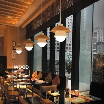 

Nordic Woodwork Pendant Light Hall Bar Counter Dining Room Lamp Concise Style LED Light Single-Head (White/Black)