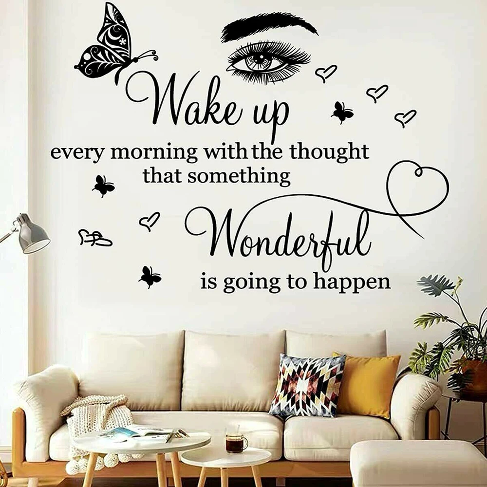 Современные ресницы бабочка сердце вдохновляющая Цитата Настенная Наклейка спальня глаз ресницы Пробуждение замечательная Цитата Настенная Наклейка для гостиной
