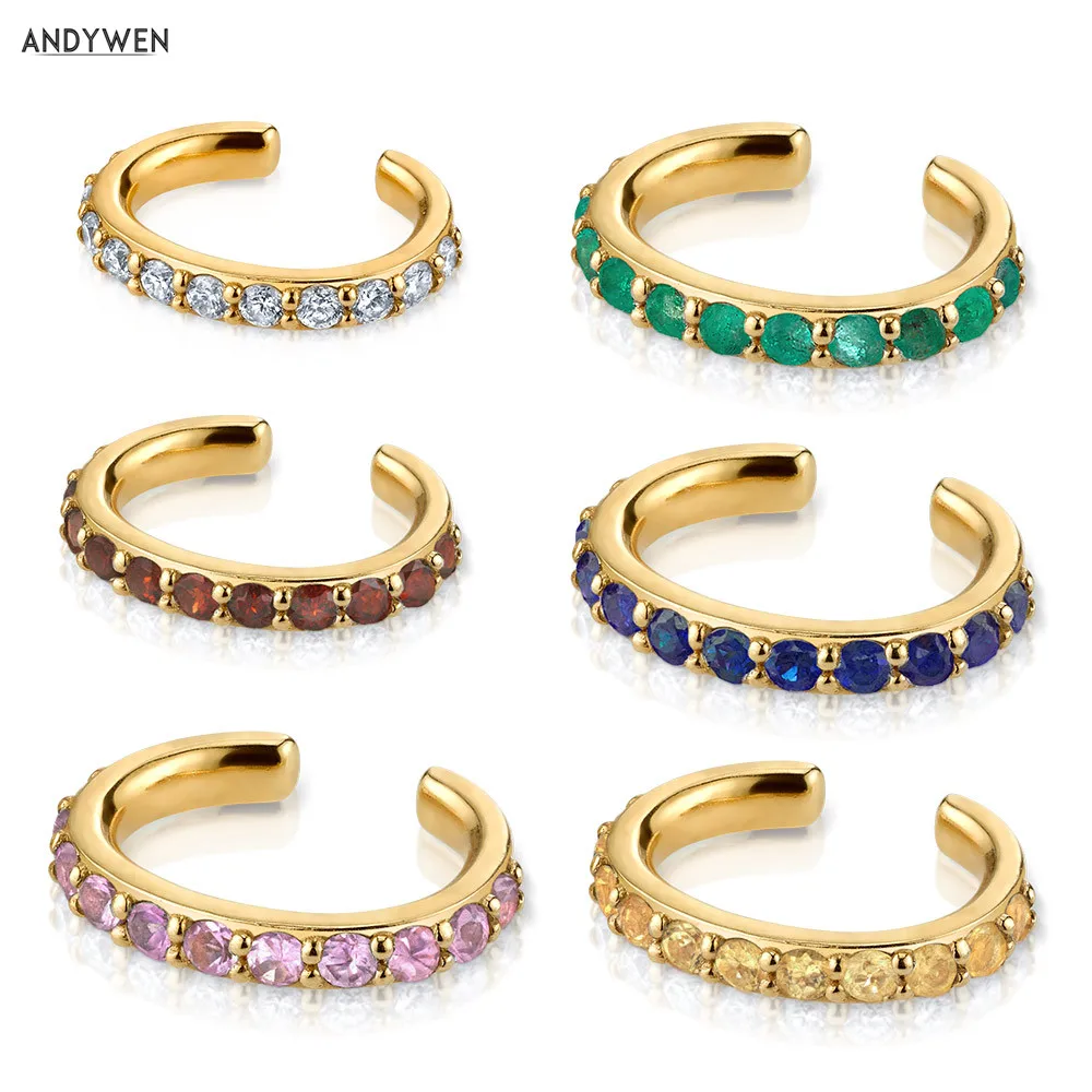 ANDYWEN 925 пробы серебряные цветные ушные манжеты без пирсинга клипсы Роскошные