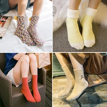 1 пара зимних носков женские толстые теплые Цветные Короткие носки милые забавные носки женские теплые зимние Чулочные изделия с вышивкой в виде животных