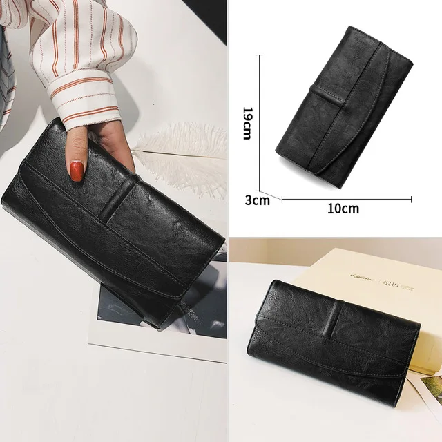 Ретро PU кожаный женский удлиненный кошелек винтажный твердый несколько карт держатель клатч сумки модный классический кошелек - Цвет: Black