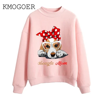 

Kawaii Dog Prints Sweat Long sleeve Soft Fleece Sweatershirt Women Beagle Mom Vintage Hoodies Women's Fashion 2019 Harajuku Top