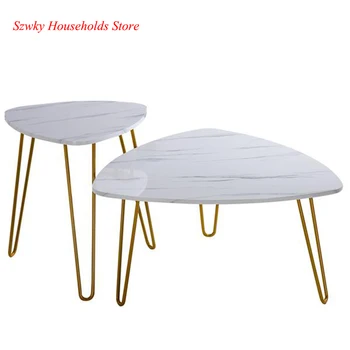

Golden Marble Sticker Marble Iron Feet Coffee Table Side 2 Sets [84x83x46cm] Home Accessories White