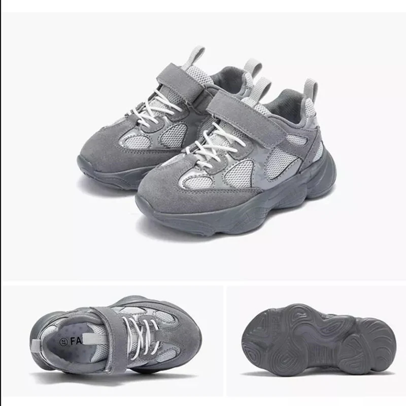 Модные детские кроссовки; ультра дышащие сетчатые легкие кроссовки для бега и тенниса; обувь для мальчиков и девочек - Цвет: Серый