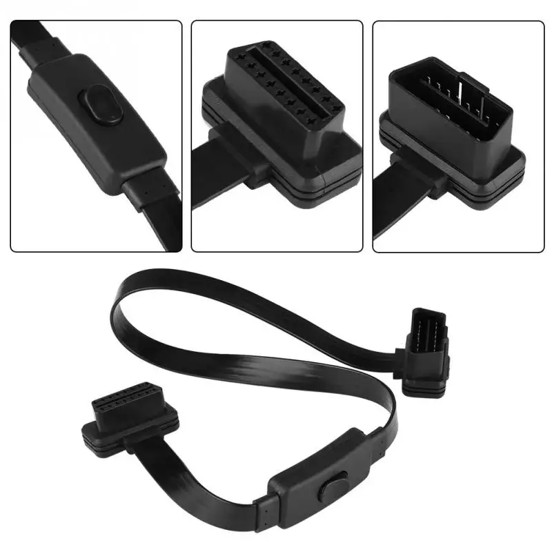 16 Pin штекер к гнезду OBD2 Удлинительный Кабель-адаптер с переключателем вкл/выкл Мужской Женский Разъем