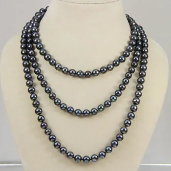 

NATURAL 7-8 MM TAHITIAN BLACK PEARL NECKLACE AA Long 50 Inches