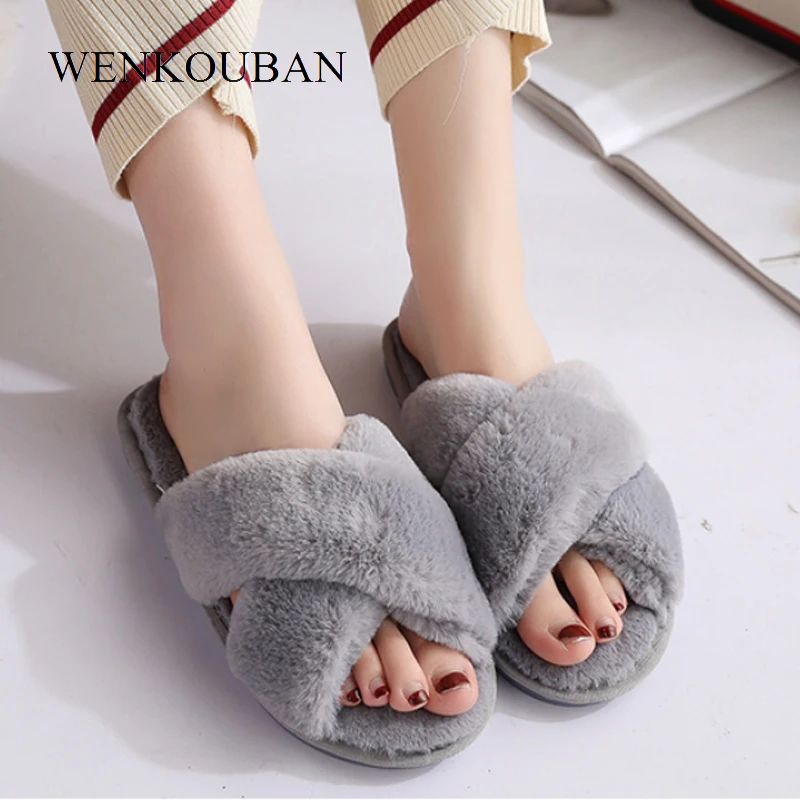 

Home Slippers Women Warm Fur Slides Winter Soft Furry slippers Ladies Plush Indoor Shoes Flip Flops Claquette Fourrure