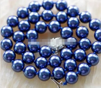 

LL<<< 1526 Beautiful! 10MM Navy blue Sea Shell Pearl Necklace