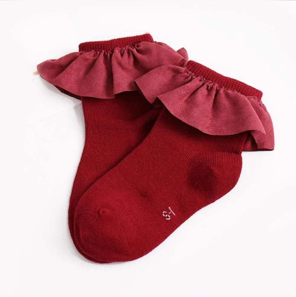 Однотонные милые носки для маленьких девочек хлопковые Цветочные Носки От 2 до 8 лет детские кружевные носки - Цвет: Красный