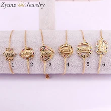 10 шт., с изображением девы Марии и Иисуса, микро паве Радуга CZ камень и кубического циркония Разъем браслеты с подвесками