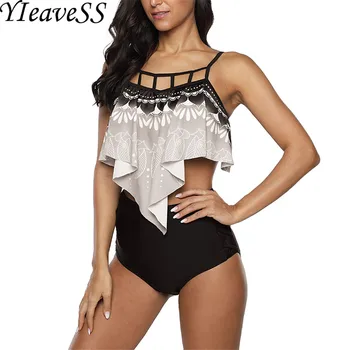 

2020 Plus Size Tankini Swimming Suit 5XL Tow Piece Frint Floral Loose Swimsuit Women's Separate Bikini Waist Push Up Swimwear