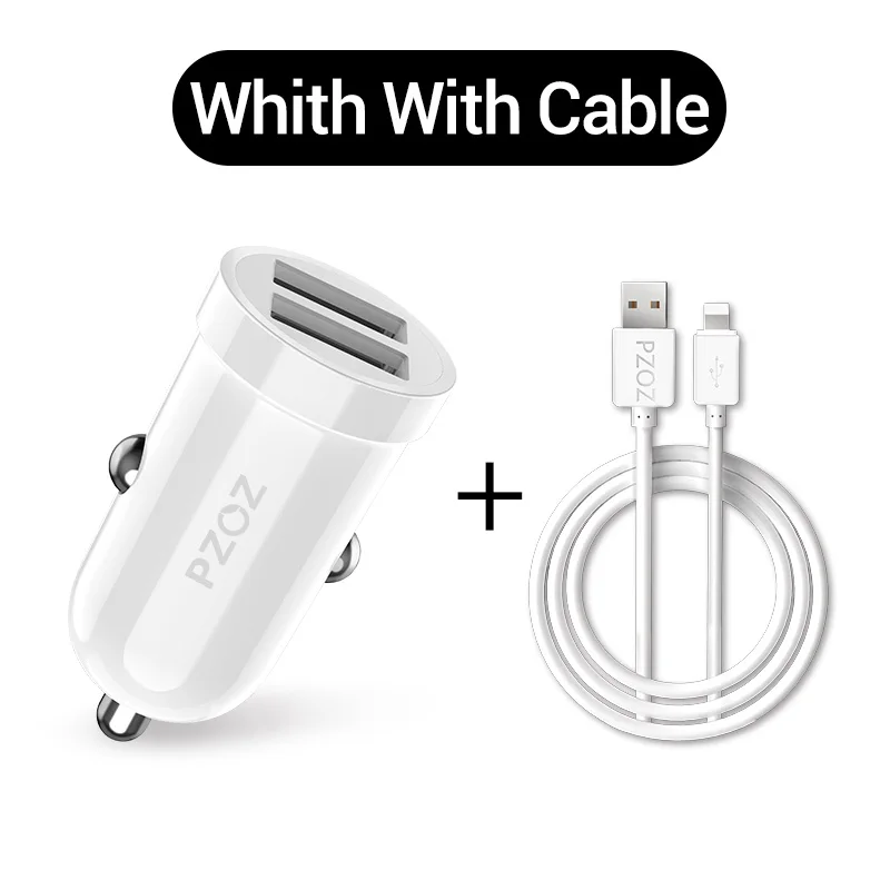 PZOZ мини USB Автомобильное зарядное устройство для мобильного телефона планшета gps двойной порт автомобильное зарядное устройство USB 3.1A быстрая зарядка автомобильное зарядное устройство адаптер - Тип штекера: White With Cable