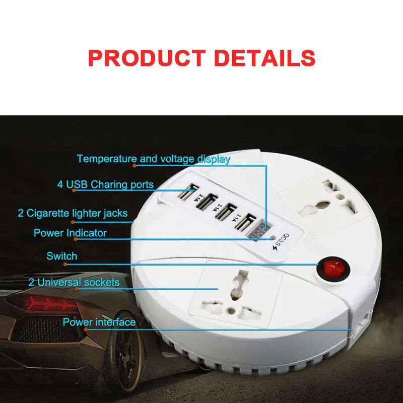 4 USB Инвертор 12 V/24 V 110 V/220 V QC3.0 трансформатор напряжения модифицированный синусоидальный автомобильный зарядное устройство адаптер преобразователя 300W