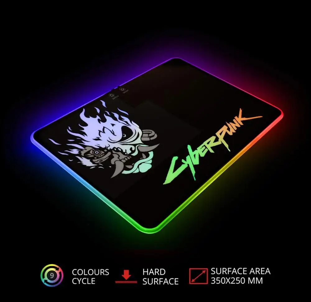 

Cyberpunks 2077 Gaming Mouse Pad With RGB LED Atmosphere Light Hard Surface / For Gamer Gifts