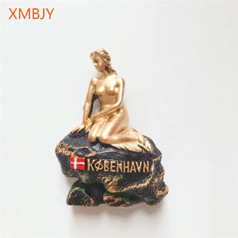 

3d Fridge Magnets Resin Souvenir Denmark Copenhagen Mermaid Statue Fridge Magnet Refrigerator Magnet sticker