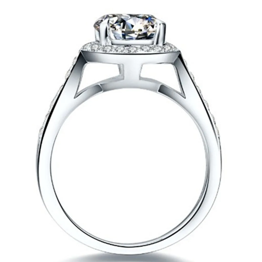

F Color VS1 Test Positive Sterling Silver Ring 1CT Moissanite Diamond Engagement Halo Ring Jewelry Female 18K White Gold Plated