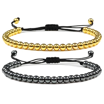 Fashion Men Bracelet Hematite Gold Silver Color Beads Charm Handmade Weave Adjustable Bracelets Bangle Accessories Women Jewelry