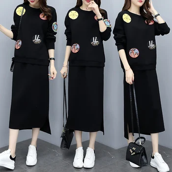 

Plus Size 4xl Top And Skirt Two Piece Set Clothes For Women Ensemble Femme Deux Pieces Year-old Female Costume Women's Suit