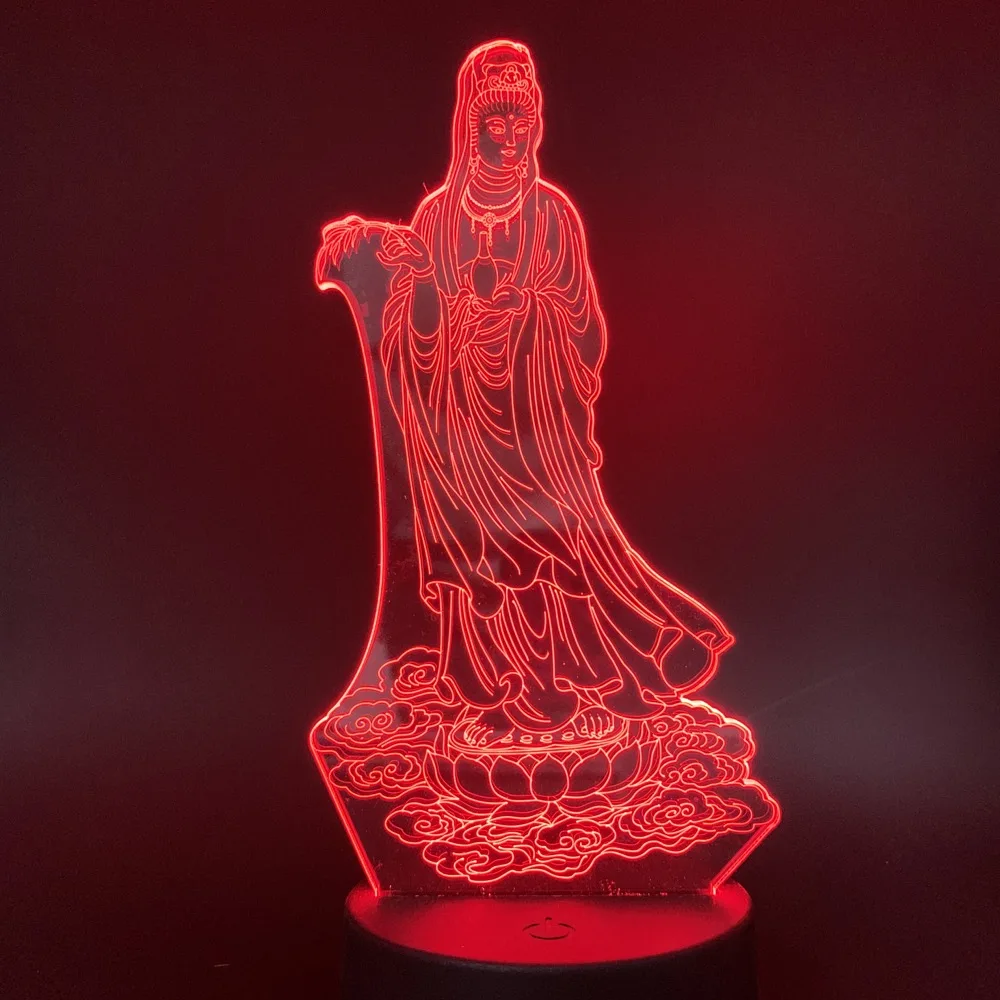 Одна деталь 3D лампа спальня сенсорный датчик Arya Avalokiteshvara буддизм изменение цвета украшения светодиодный Ночник светильник для младенцев