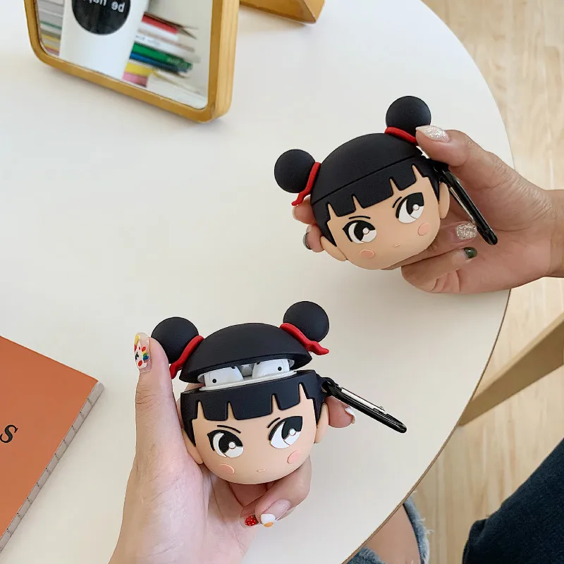 

3D Cartoon Nezha Case For Apple Airpods Protective Cover Cute wireless Bluetooth Earphone Case Soft Silicone Case for airpods 2