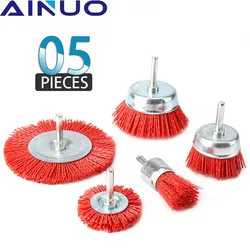 Brosse de tasse en Nylon, brosse de roue à fil abrasif pour perceuse, outil rotatif, polissage du bois, ébavurage, tige de 1/4” 
